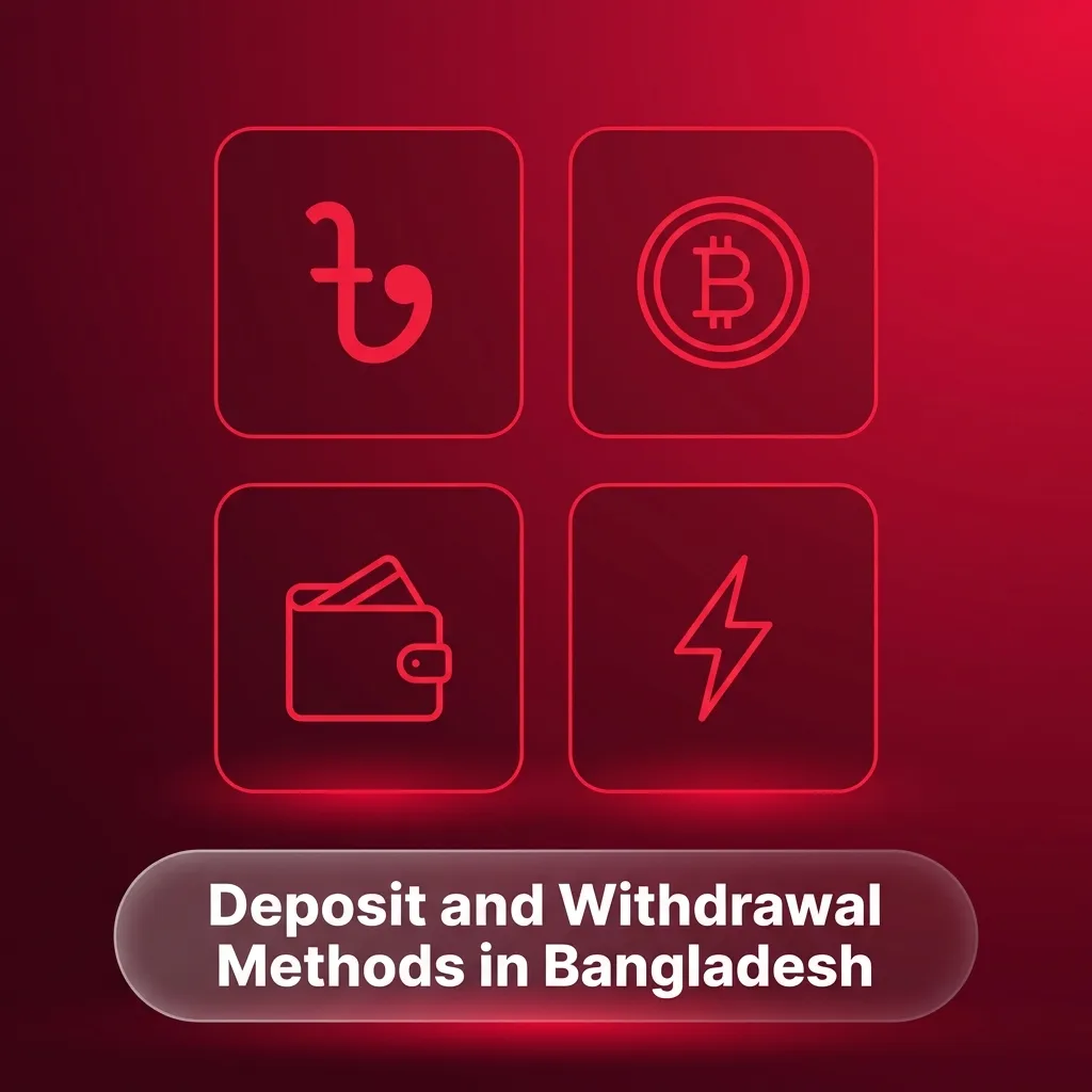 Bangladeshi payment methods including bKash, Nagad, Rocket, and cryptocurrency displayed for online casino transactions