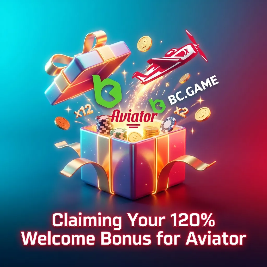 BC.GAME 120% welcome bonus promotion for Aviator game with deposit and wagering requirements displayed on mobile screen